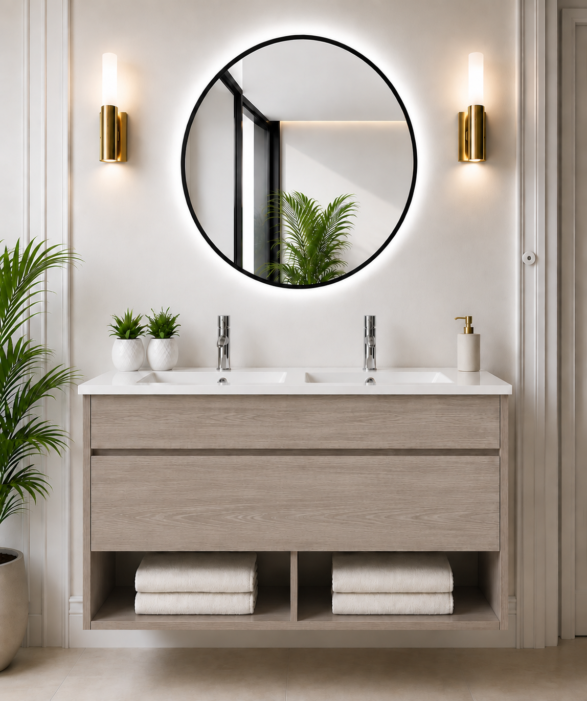 Hangend badmeubel NEBARI met lade en extra platte wastafel