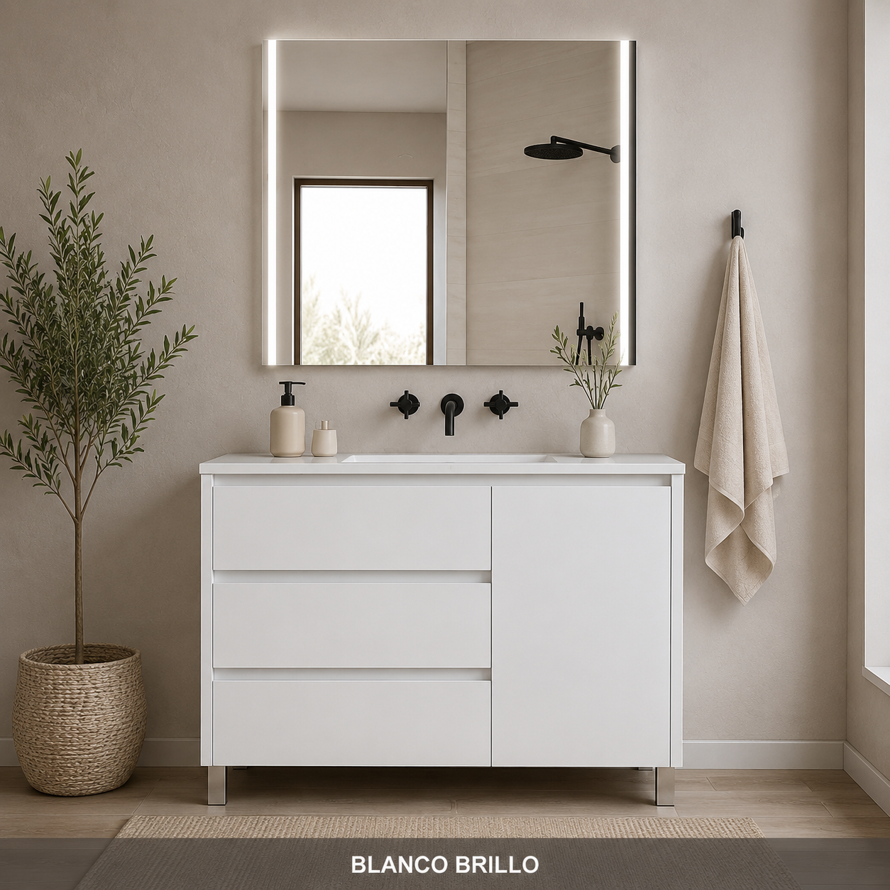 "OFFRE" Pack meuble VOLUM + Miroir Led Megan avec lavabo