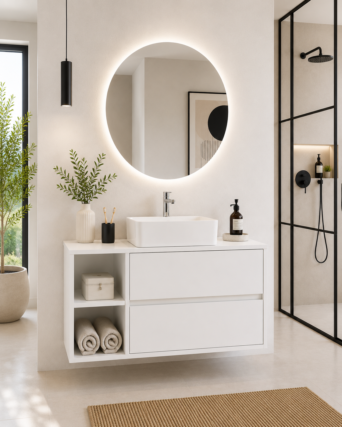 Badmeubel ZEUS met houten blad en opzetwastafel