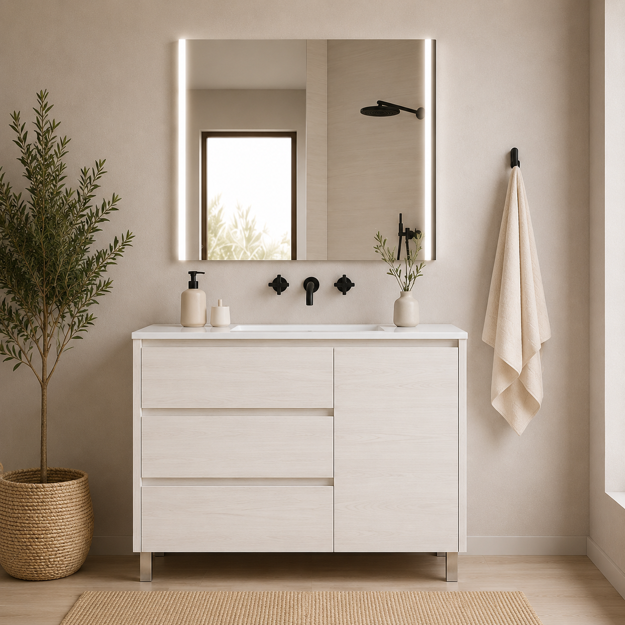 "OFFRE" Pack meuble VOLUM + Miroir Led Megan avec lavabo