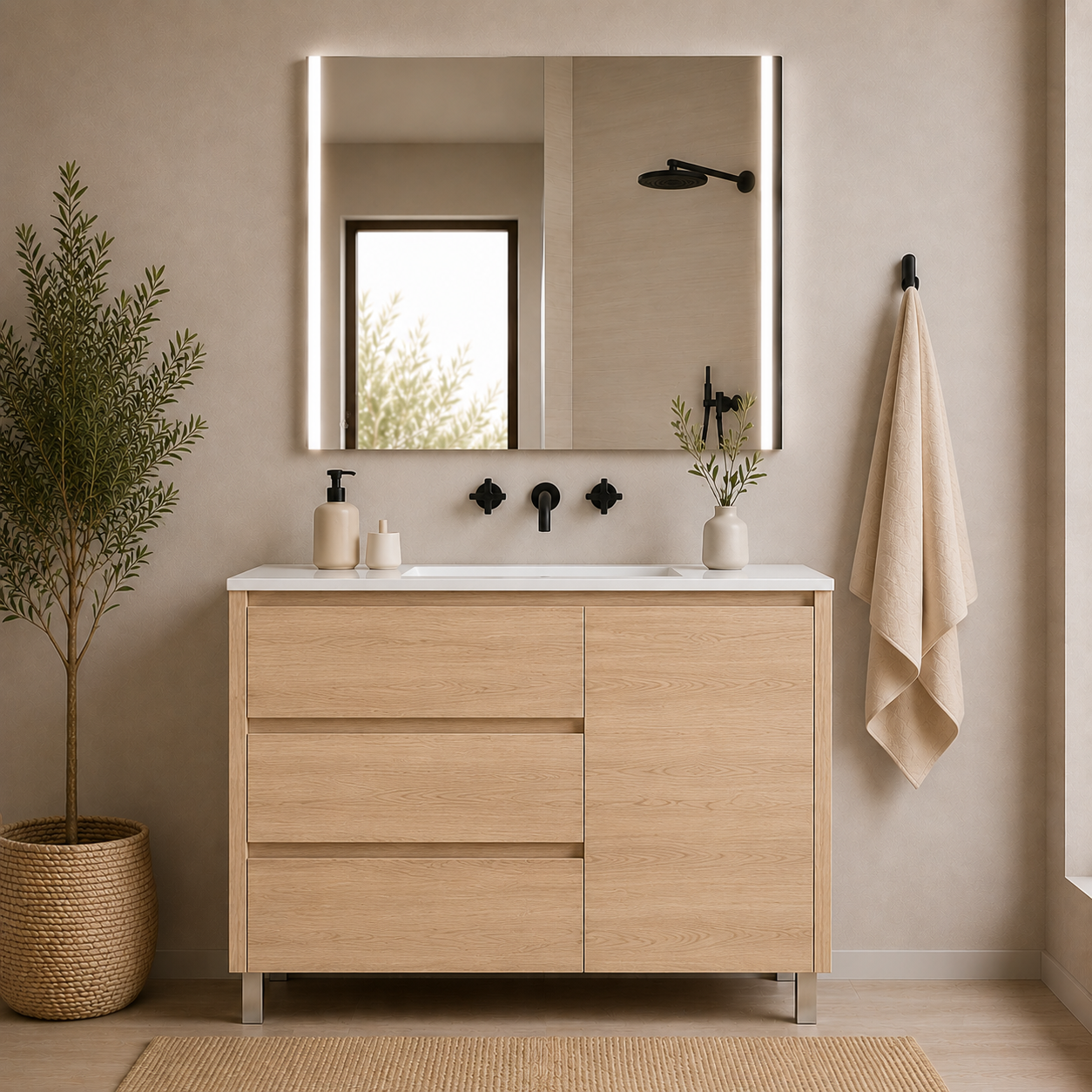 "OFFRE" Pack meuble VOLUM + Miroir Led Megan avec lavabo
