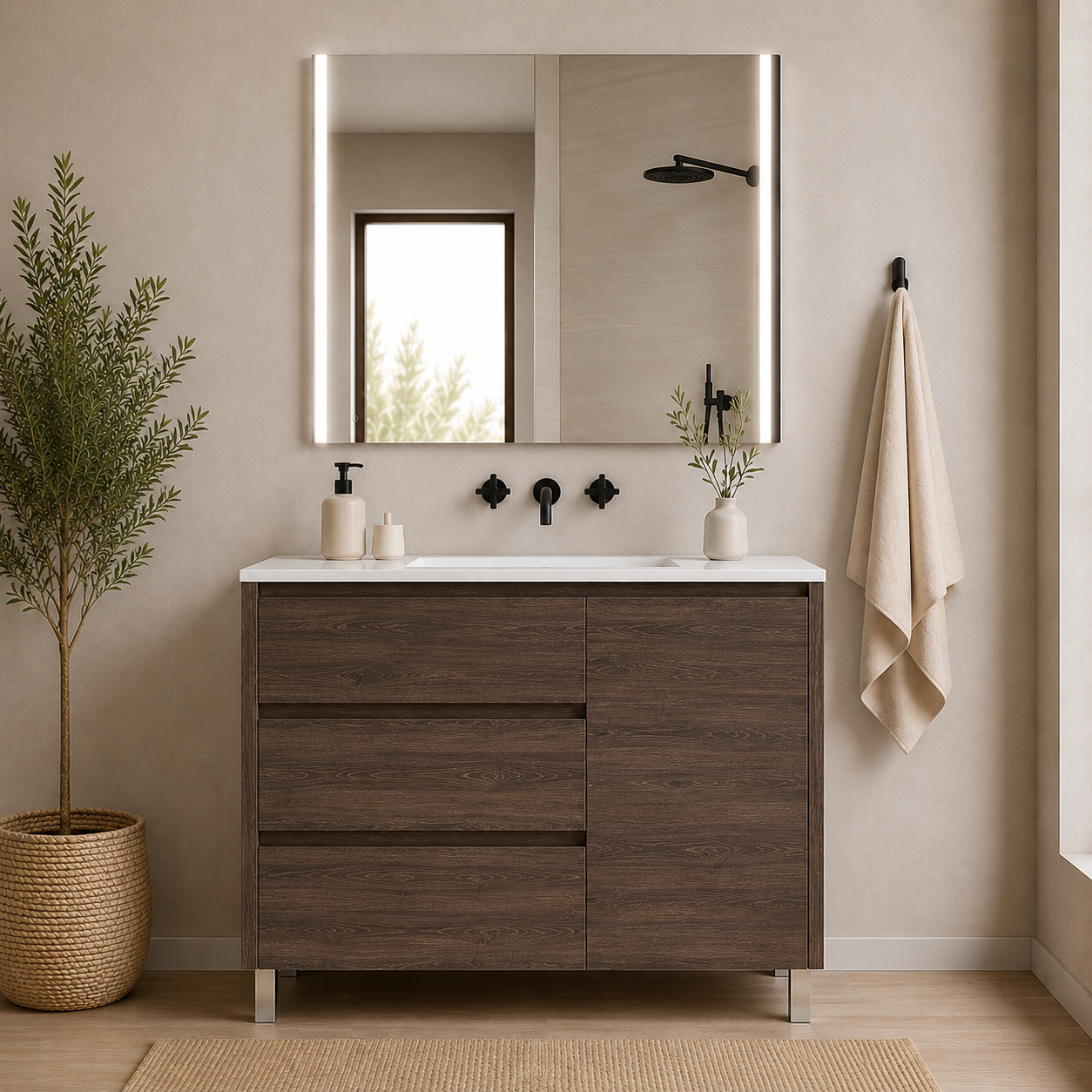 "OFFRE" Pack meuble VOLUM + Miroir Led Megan avec lavabo