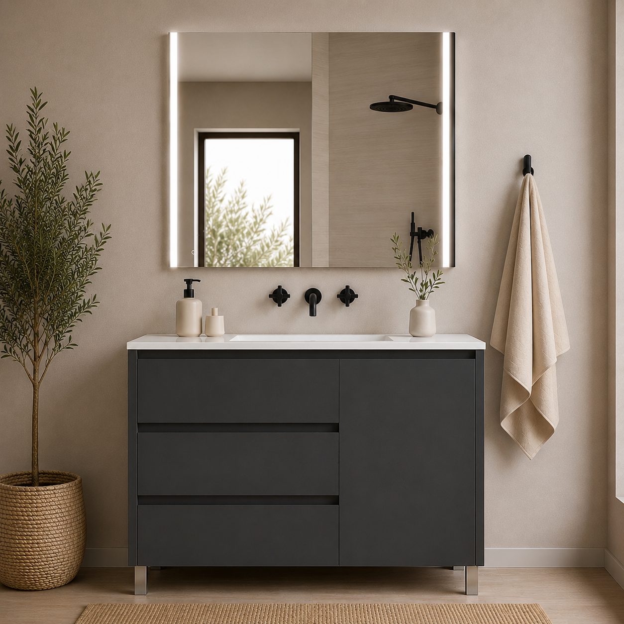 "OFFRE" Pack meuble VOLUM + Miroir Led Megan avec lavabo