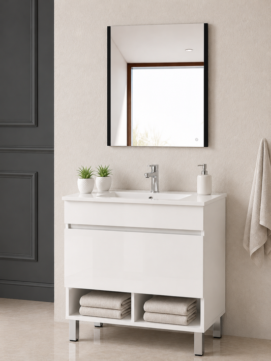 Badmeubel met poten NEBARI met lade en extra platte wastafel