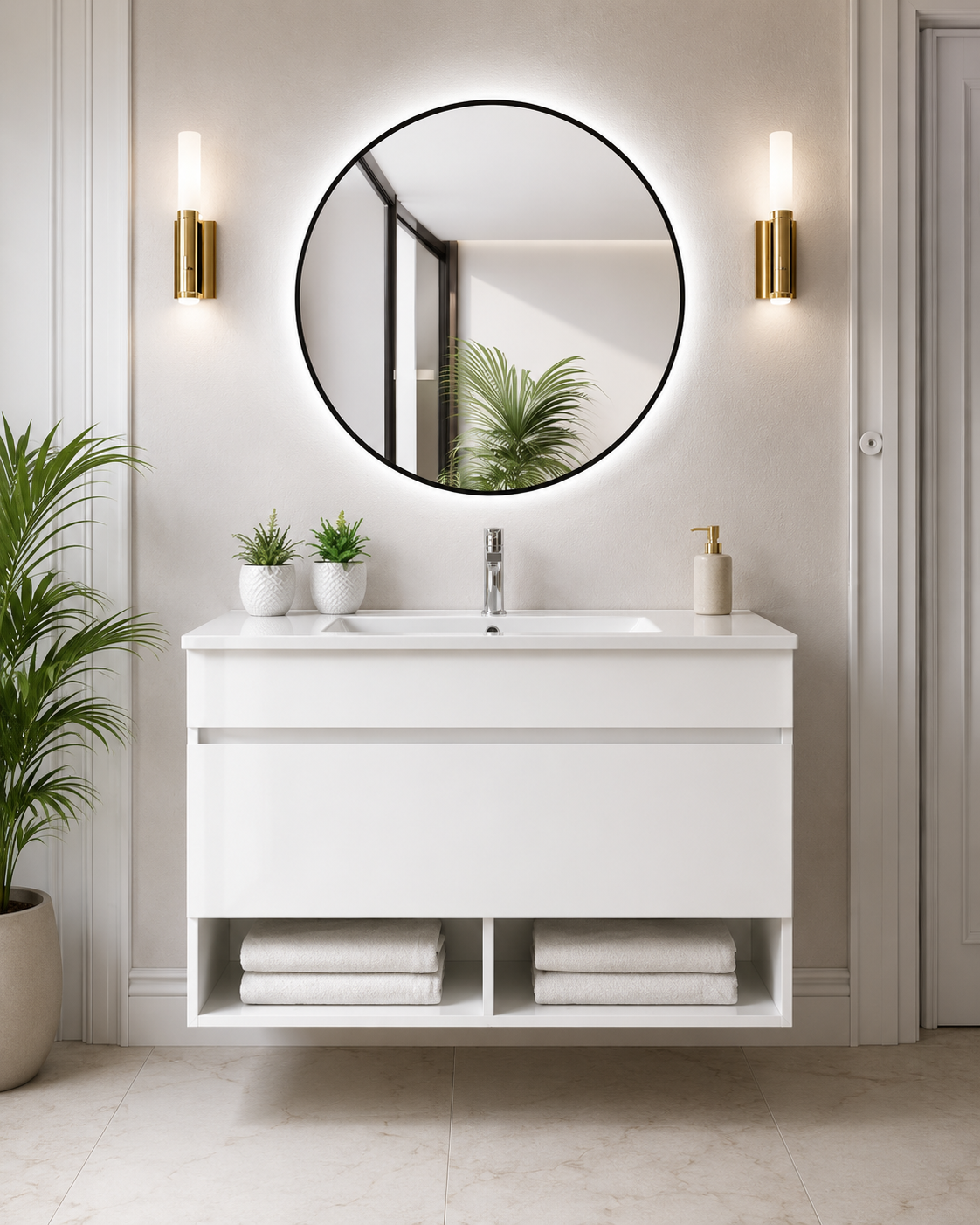 Hangend badmeubel NEBARI met lade en extra platte wastafel