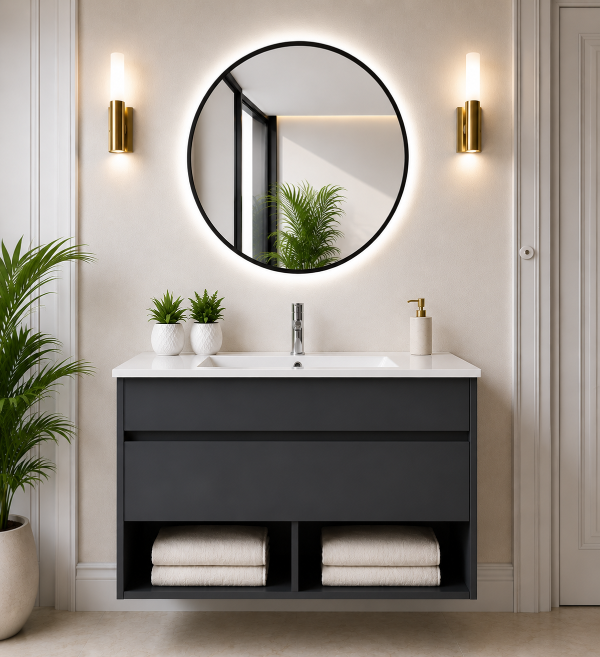 Hangend badmeubel NEBARI met lade en extra platte wastafel