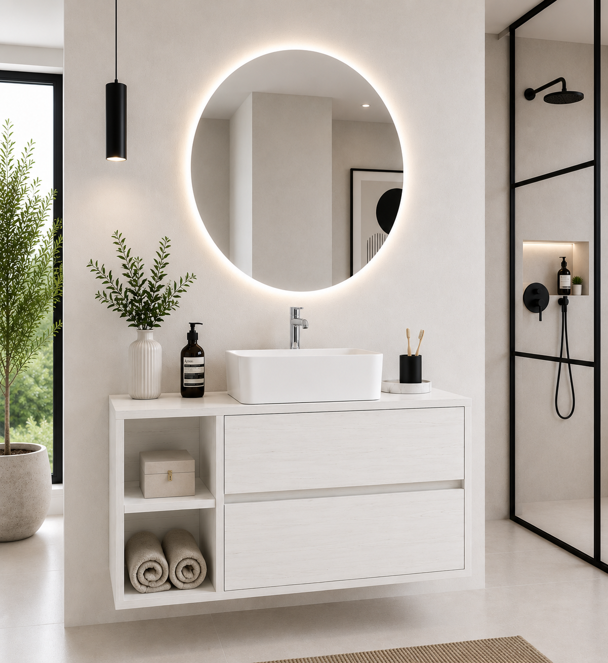 Badmeubel ZEUS met houten blad en opzetwastafel