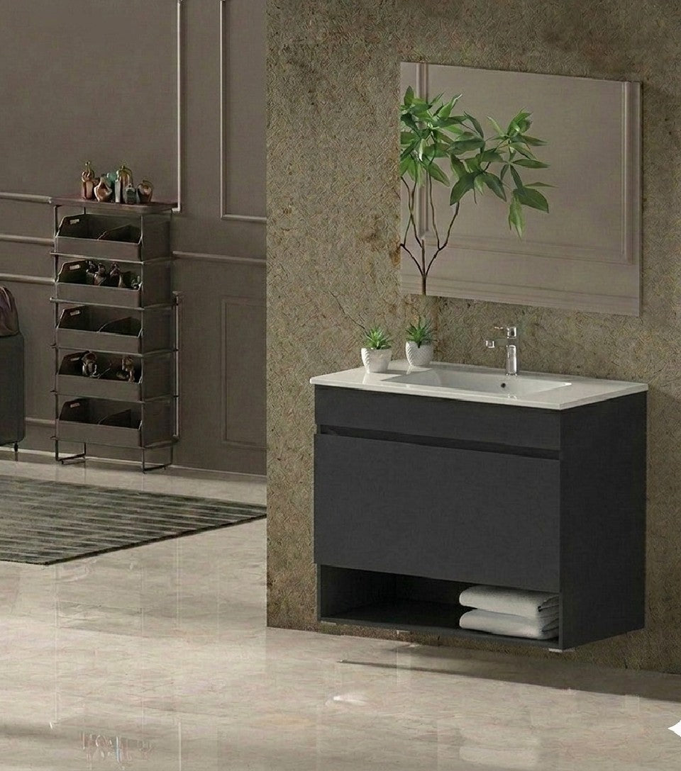 Meuble de salle de bain suspendu NEBARI avec tiroir et vasque extra-plate