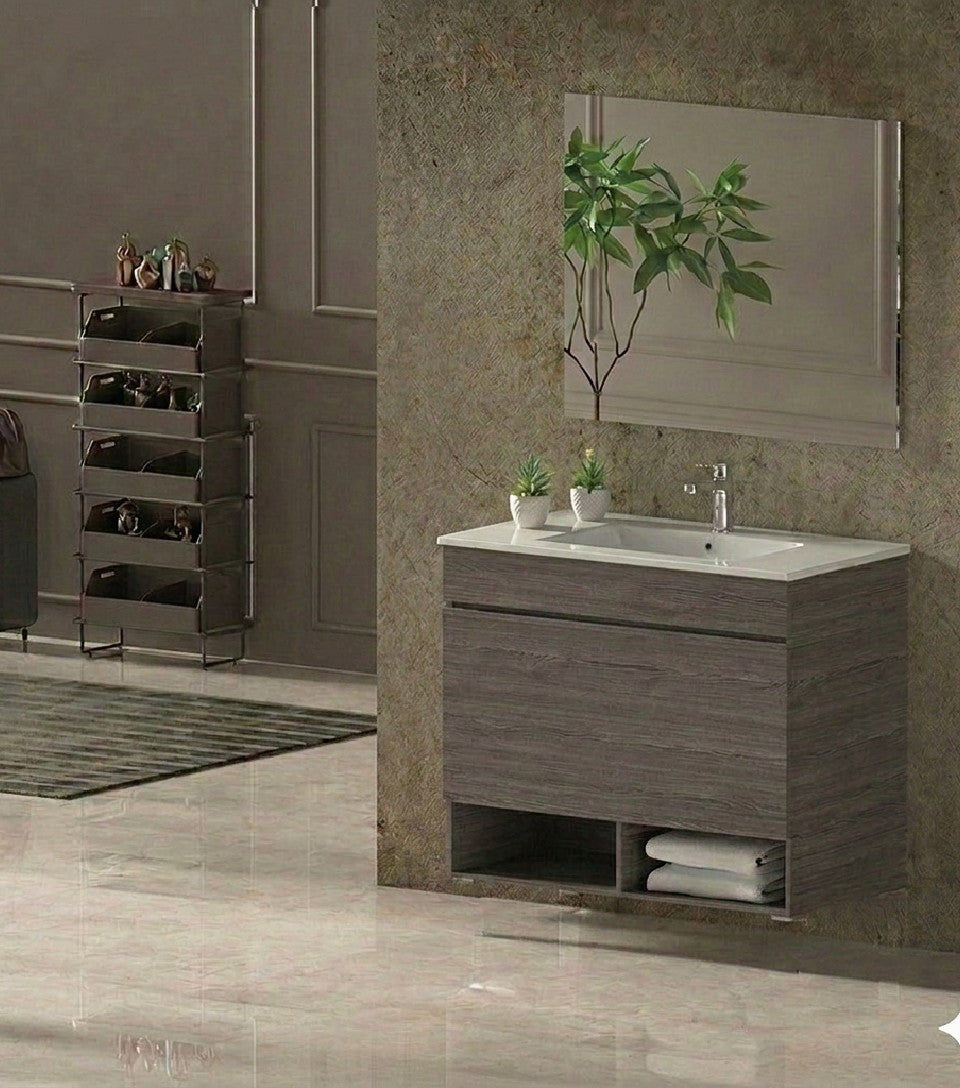 Meuble de salle de bain suspendu NEBARI avec tiroir et vasque extra-plate