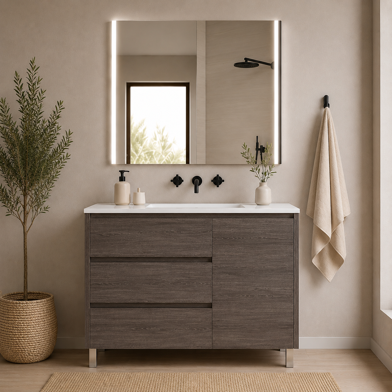 "OFFRE" Pack meuble VOLUM + Miroir Led Megan avec lavabo