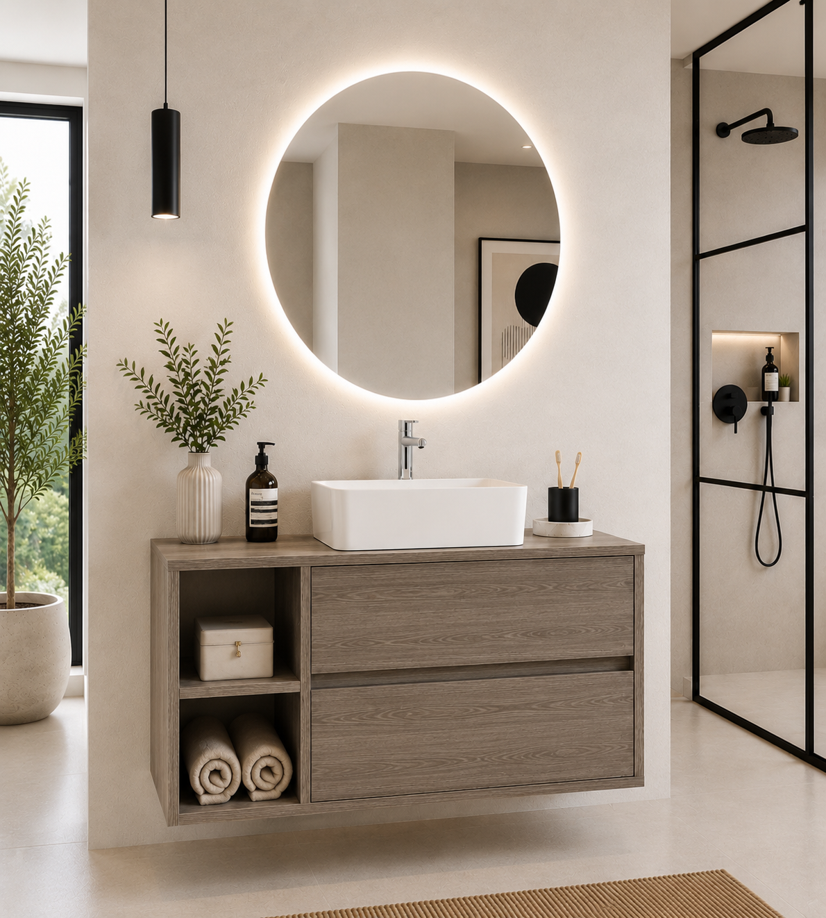 Badmeubel ZEUS met houten blad en opzetwastafel