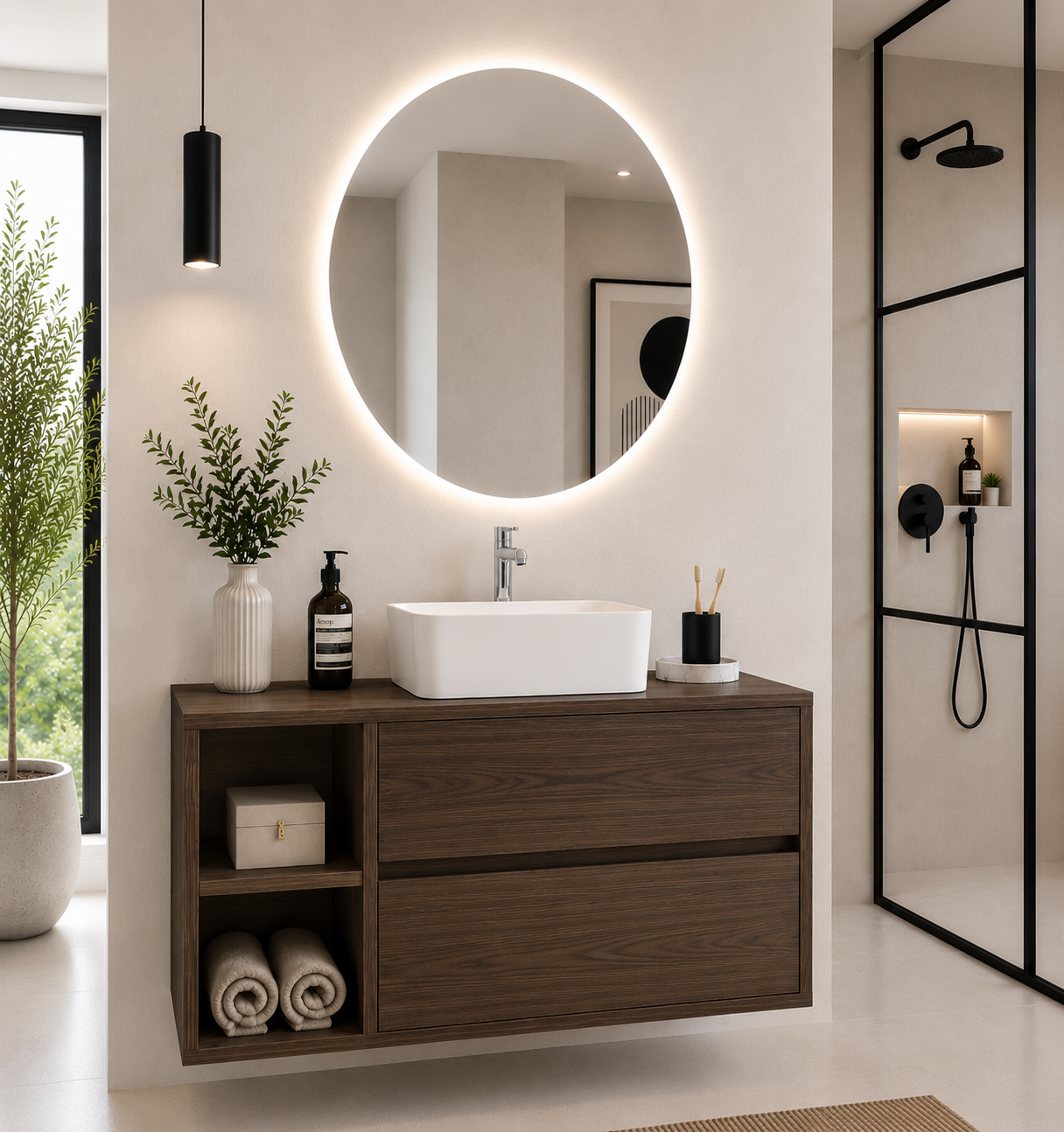 Badmeubel ZEUS met houten blad en opzetwastafel
