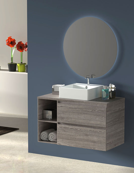 Meuble de salle de bain ZEUS avec plan de travail en bois et lavabo à poser